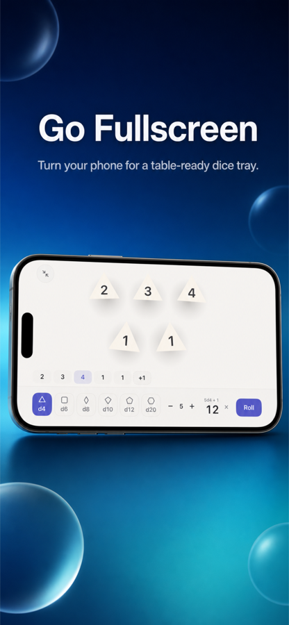 Go fullscreen — turn your phone for a table-ready dice tray